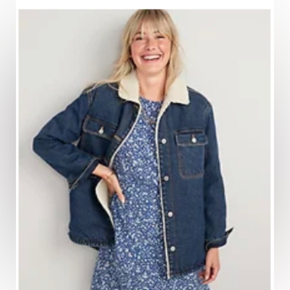 Sherpa-Lined Non-Stretch Jean Utility Shacket for Women